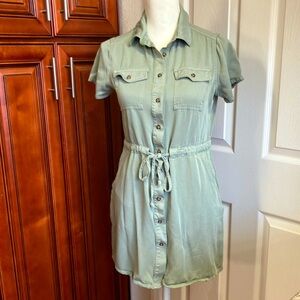 Y2k Charlotte Russe Green Button-Up Shirt Dress Size:S